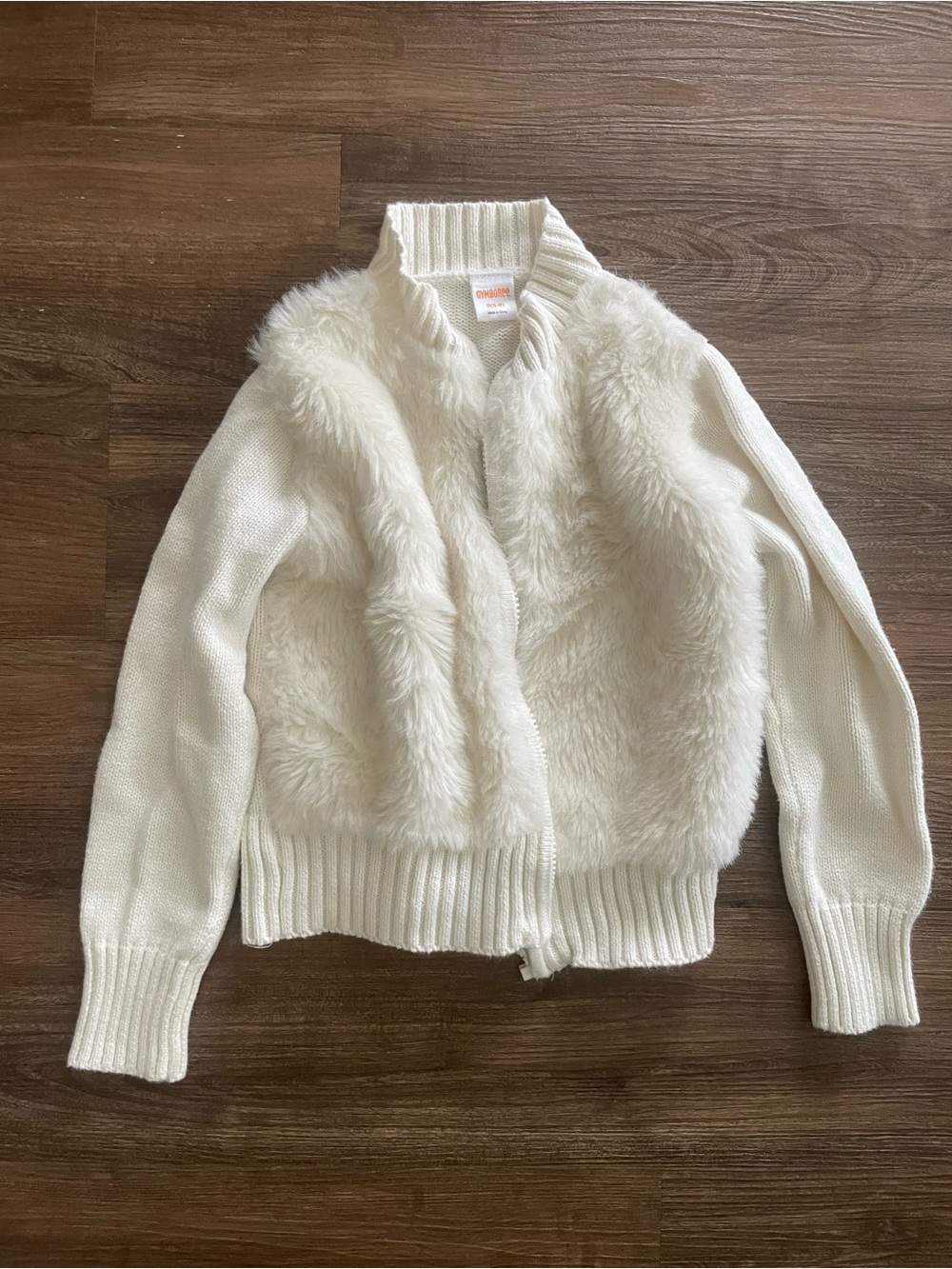 Gymboree Girls White Faux Fur Knit Zip-Up Sweater Jacket